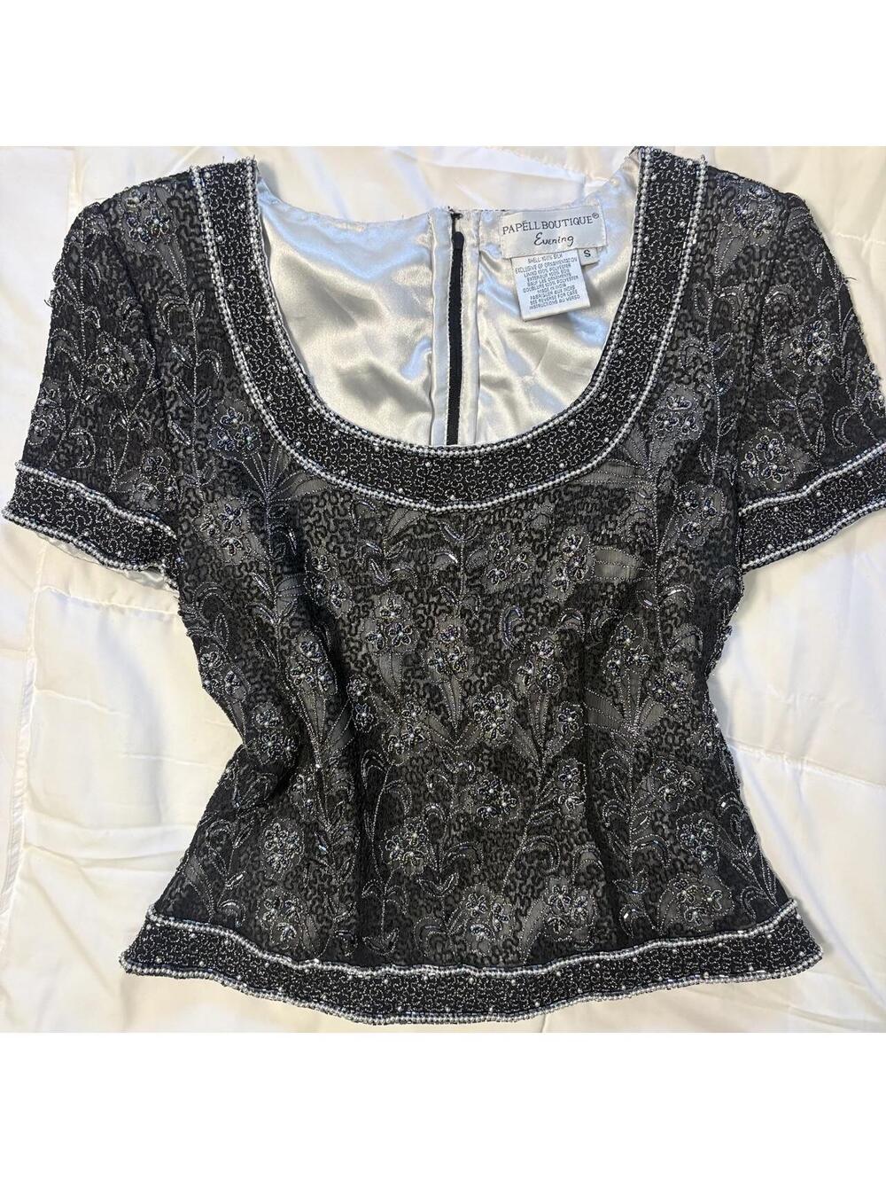 Adrianna Papell Women's Black and Grey Blous